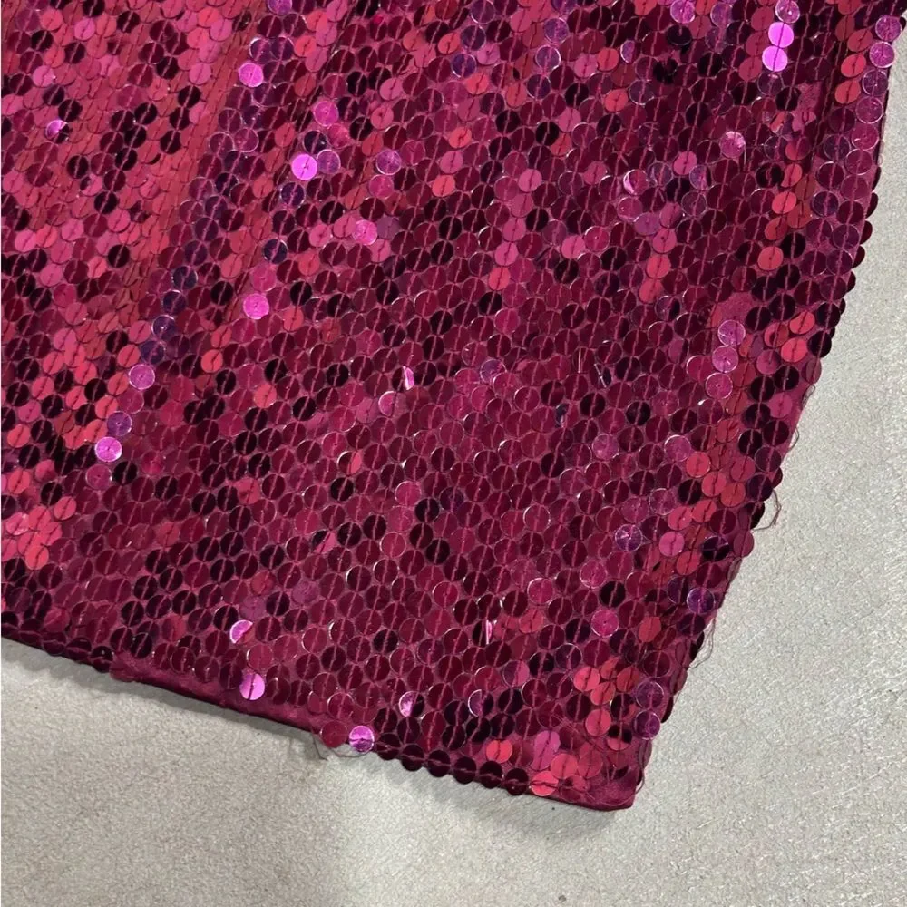 Vintage 90s Niteline by Della Roufogali Sequin Cocktail Dress Pink Fuschia Sz 4 - Picture 7 of 12